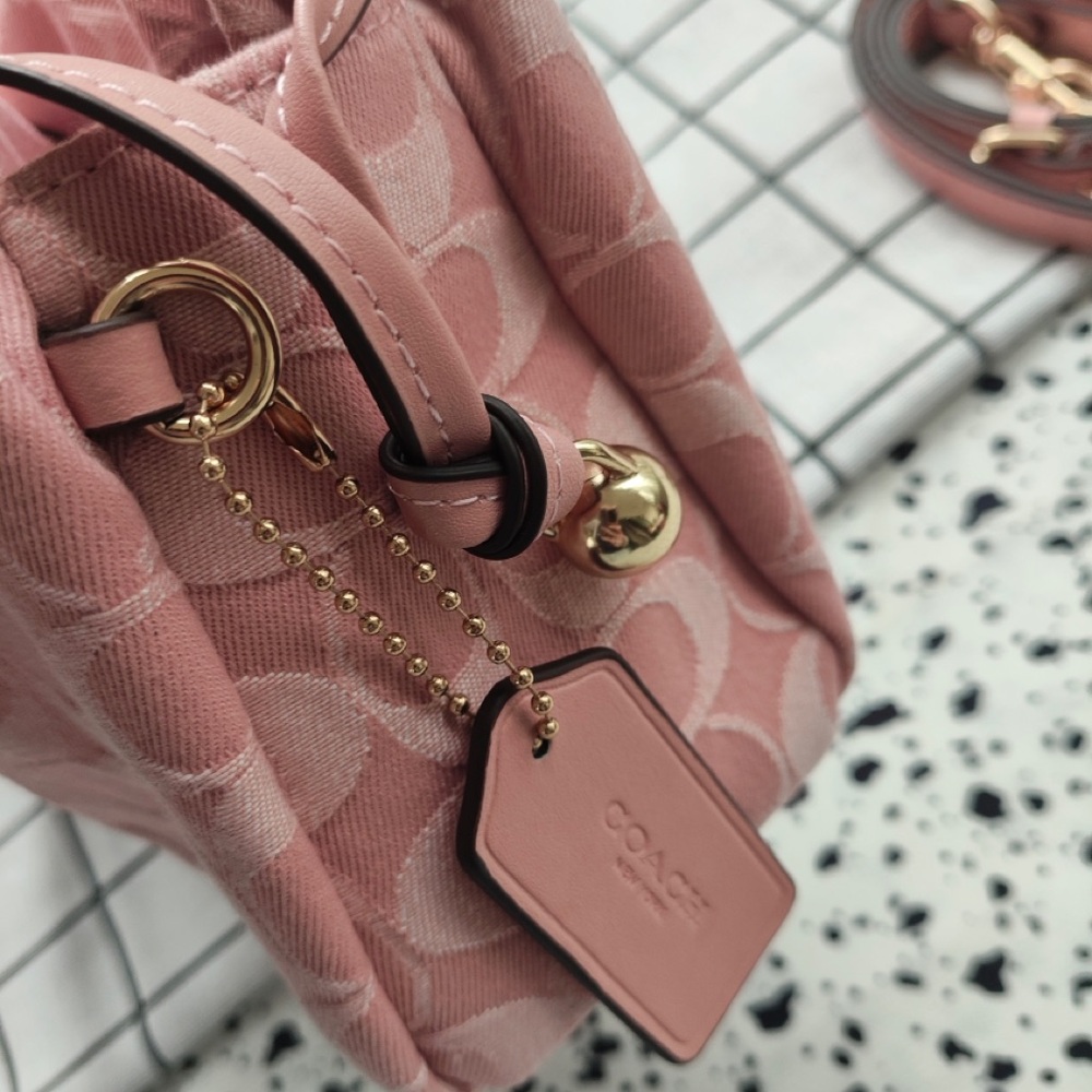 Coach Pink Signature Jacquard Drawstring Shoulder Bag - Picture 6 of 7